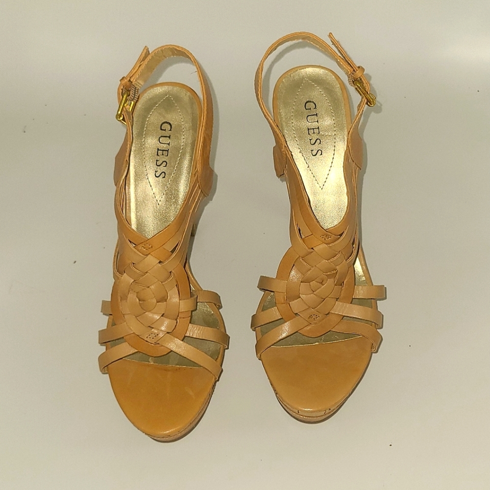 Guess nude tan wedges 9.5